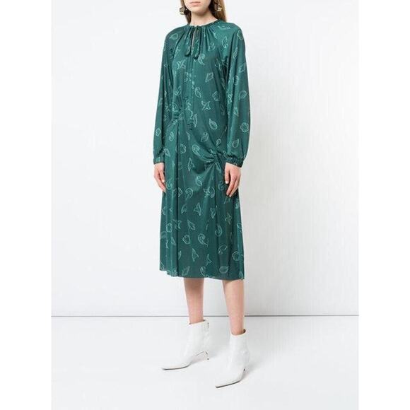 Tibi Remi Print Jersey Midi Dress Size 6 Navy Shirred Long Sleeves - Picture 7 of 7